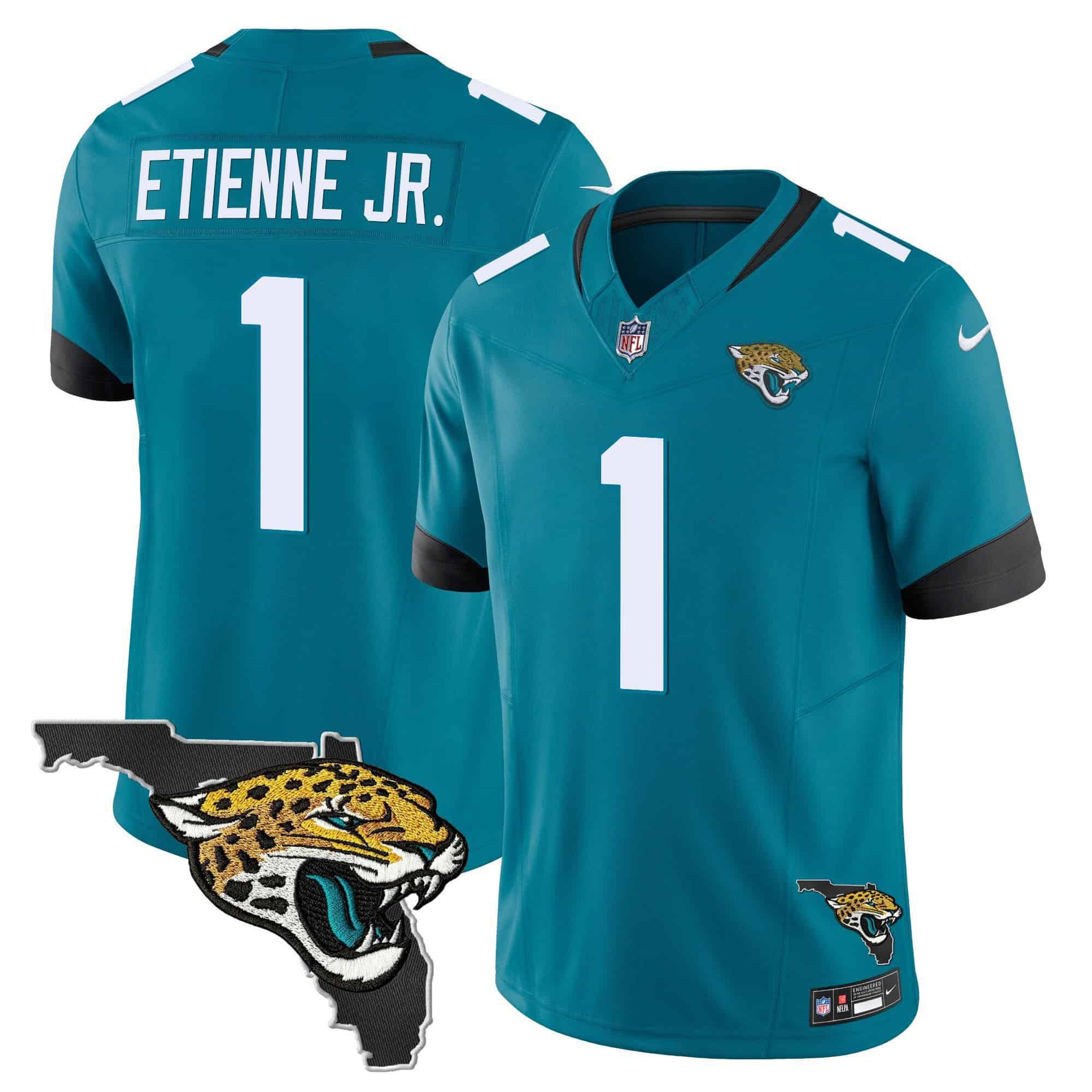 Men Jacksonville Jaguars #1 Etienne jr Green 2024 Nike Florida Patch Vapor NFL Jersey style 2